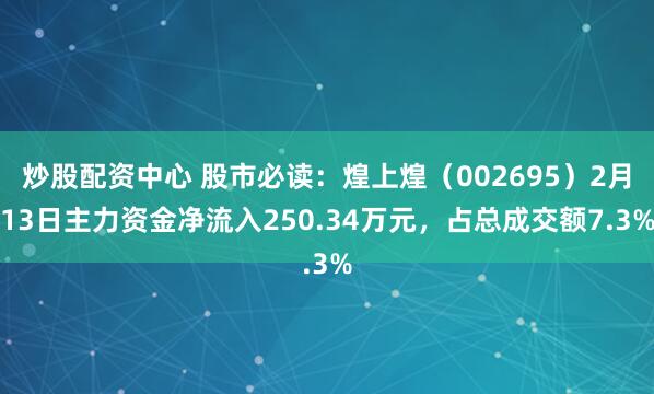 炒股配资中心 股市必读：煌上煌（002695）2月13日主力资金净流入250.34万元，占总成交额7.3%